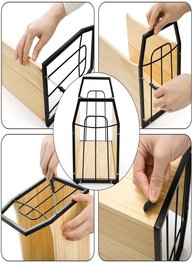 Nagpew Wood Magazine Holder, Rustic Magazine Storage Rack Floor, Decorative File Book Organizer Basket for Desktop, Newspaper, Mails, Files - Image 3